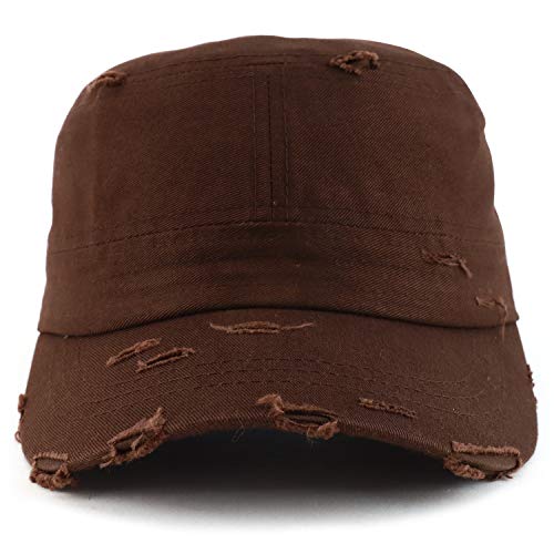 Armycrew Military Cadet Style Flat Top Distressed Vintage Cap - color: Dk Brown