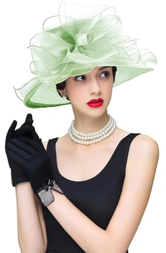 Women's Kentucky Derby Church Dress Hat Wide Brim Leaf Flower Bridal Shower Hat - color: S11-mint Green