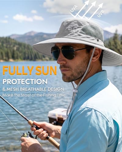 Sun Hats for Men Women UV Sun Protection Waterproof Wide Brim Bucket Hat - color: Light Grey