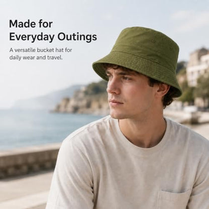 Cotton Bucket Hat Packable Beach Sun Hat for Women Men - color: Armygreen