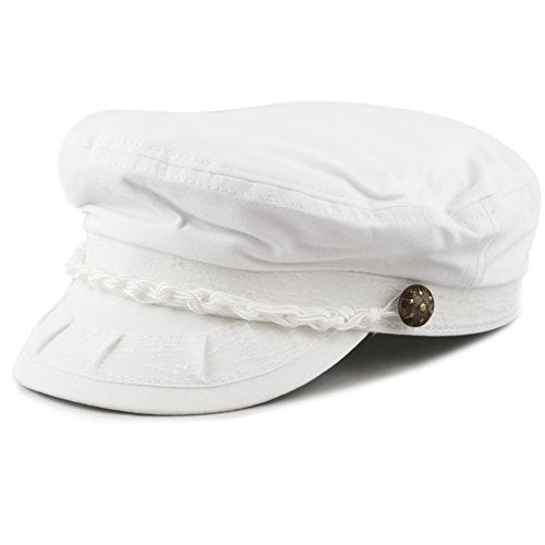 The Hat Depot Unisex Cotton Yachting Style Sailing Greek Fisherman Cap hat - color: White, size: Small-Medium