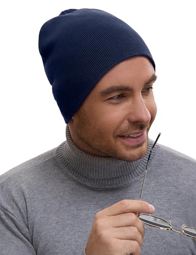 vidsel 100% Cotton Beanie Hat for Men Women, Soft Cuffless Knit Skull Cap - color: 1pc-navy Blue