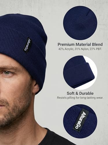 Beanie for Men Women Unisex Winter Hat Cuffed Thick Knitted Beanies Skull Cap - color: Navy