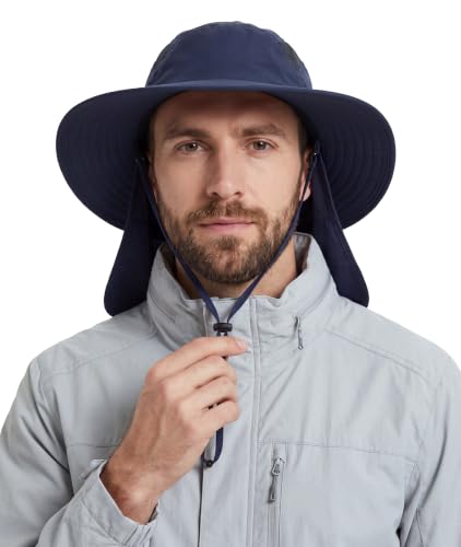 Home Prefer UPF 50+ Sun Hat with Neck Flap Wide Brim Fishing Hat for Men - color: Navy Blue