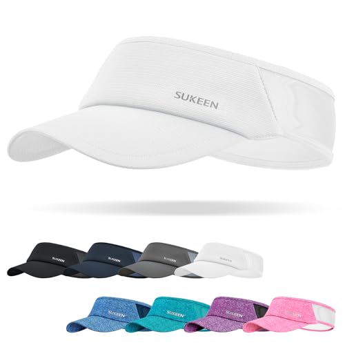 Sukeen Sports Sun Visor Men Women Lightweight Portable Cooling Stretchy Visor Hat for Running, Golf, Daily Wear - color: White