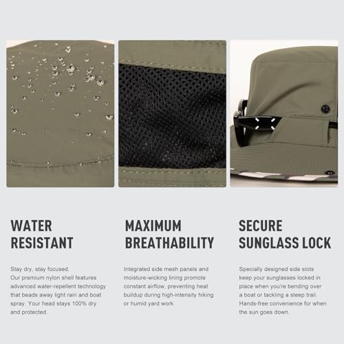 TOP-EX Wide Brim Bucket Sun Hat for Men & Women, Quick-Dry Boonie Hat, Mesh - color: Olive - Camo Flag, size: X-Large-XX-Large