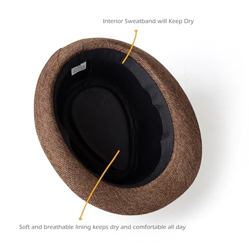 Classic Short Brim Fedora Summer Beach Trilby Hat - color: Black Band-coffee