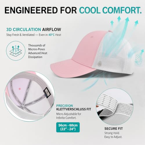 AOPREL Cloud-Touch Trucker Hat - High-Density Structured Mesh Baseball Cap Men & Women，Shape-Retaining Breathable UPF 50+ - color: Blush Pink · Soft