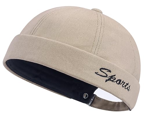 DIYDECAL Retro Brimless Skullcap Hat Docker Cap,Sailor Worker Hat Beanie Hat for Mens - color: Beige