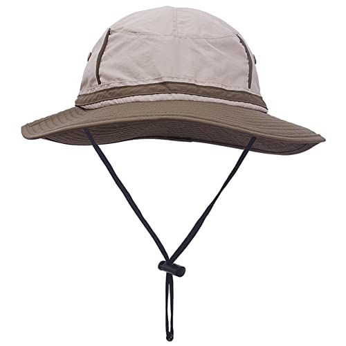 Waterproof Safari Hats | Wide Brimmed Sun Protection Boonie Cap | Explorer Jungle Bush Bucket Hat for Outdoor Hiking Fishing - color: Beige/Green