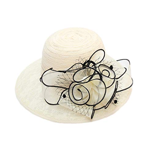 Women's Organza Derby Fascinator Hat Cloche Bowler Hat Cocktail Tea Party Wedding Sun Hat - color: A2-beige,black