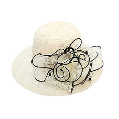 Women's Organza Derby Fascinator Hat Cloche Bowler Hat Cocktail Tea Party Wedding Sun Hat - color: A2-beige,black