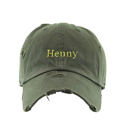 Henny Vintage Baseball Cap Embroidered Cotton Adjustable Distressed Dad Hat - color: Olive