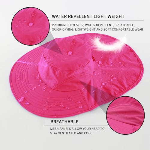 Home Prefer Outdoor UPF50+ Sun Hat Wide Brim Mesh Fishing Hat with Neck Flap - color: Rose Red