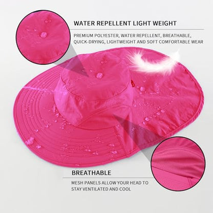 Home Prefer Outdoor UPF50+ Sun Hat Wide Brim Mesh Fishing Hat with Neck Flap - color: Rose Red