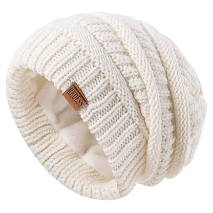 REDESS Slouchy Beanie Hat for Men and Women Winter Warm Knit Hat Chunky Soft Oversized Cable Cap - color: A4 White