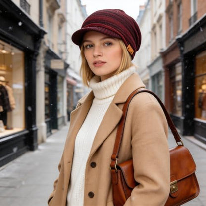 Ruphedy Mens Beanie with Brim Winter Hat Knitted Thick Fleece Visor Beanie - color: B319-claret