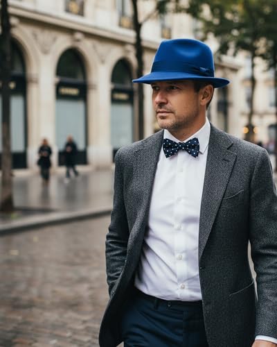 Fedora Hats for Men Women 1920s Short Brim Felt Trilby Hat - color: Royal Blue