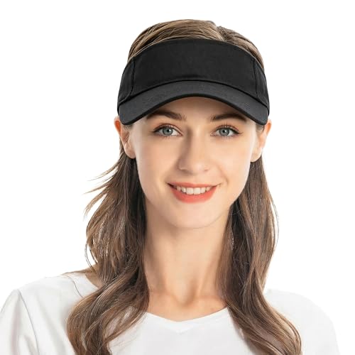 ZLYC Print Sports Sun Visors for Women Girls - color: Plain Black