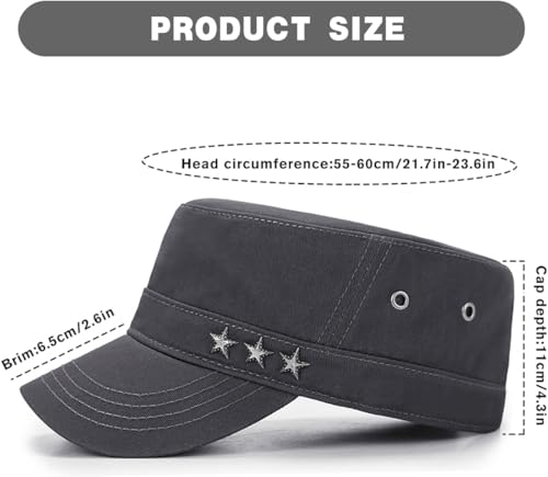 Initlove Cadet Army Cap Military Unisex Flat Top Hat for Men Women - color: Star Grey