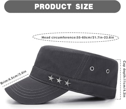 Initlove Cadet Army Cap Military Unisex Flat Top Hat for Men Women - color: Star Grey