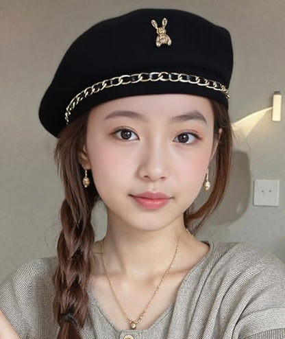 CHIC DIARY French Cotton Beret Hat for Women Adjustable Winter Beret Cap - color: #3 Black - One Size