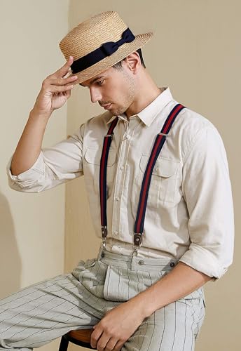 BABEYOND Men's Straw Boater Hat, 1920s Gatsby Summer Costume Accessory - color: Black, size: Large-X-Large