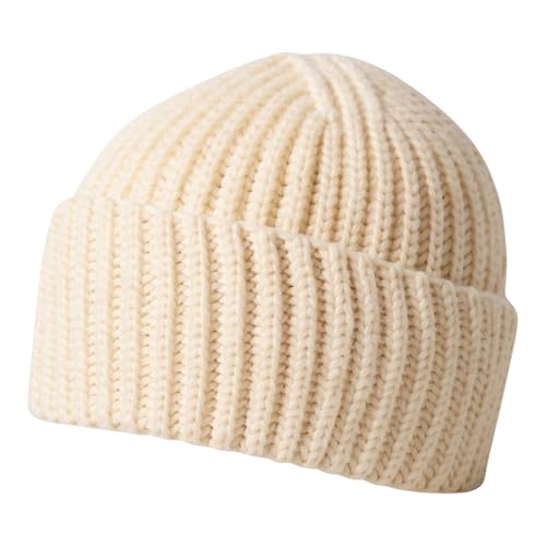 Heavyweight Thick Knit Warm Winter Beanie - color: Light Beige