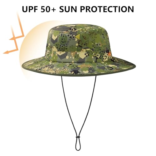 BASSDASH UPF 50+ Water-Resistant Fishing Bucket Hat with Laser Perforated Mesh Adjustable for Men Women Outdoor Hiking - color: Open Terrain Ⅱ