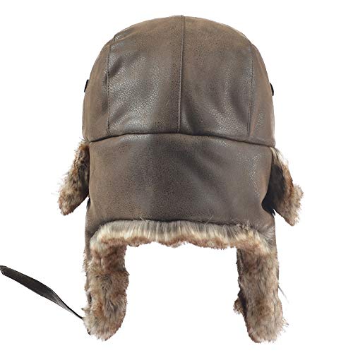 Janey&Rubbins Russian Hat Fur Soviet Ushanka Cossack Winter Cap Earflap Snow Ski Headwear - color: Brown/Leather, size: Large