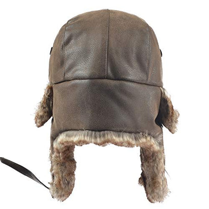 Janey&Rubbins Russian Hat Fur Soviet Ushanka Cossack Winter Cap Earflap Snow Ski Headwear - color: Brown/Leather, size: Large