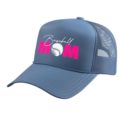 Baseball Mom Trucker Hat with Adjustable Mesh Back - color: Light Blue