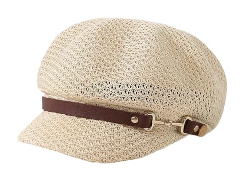 Molodo Womens Summer Breathable Newsboy Hat Lightweight Short Brim Cap with Decorative Strap for Casual Outdoor Style - color: Beige
