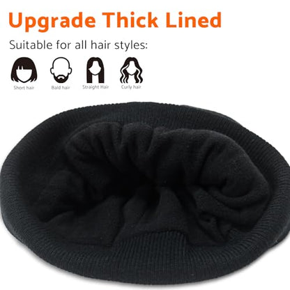 PFFY Beanie for Men Women Unisex Knit Cuffed Winter Thick Lined Beanies Hat - color: Pure Black