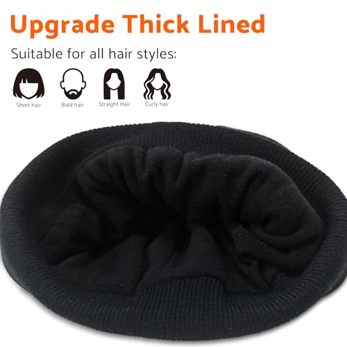 PFFY Beanie for Men Women Unisex Knit Cuffed Winter Thick Lined Beanies Hat - color: Pure Black