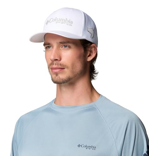 Columbia Unisex PFG Logo Mesh Ball Cap, White/Bass, L/XL