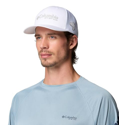Columbia Unisex PFG Logo Mesh Ball Cap, White/Bass, L/XL