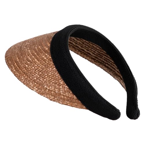 Sewn Braid Wheat Straw Clip on Sun Visor - color: Lt Brown
