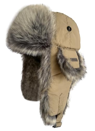 Ushanka Winter Trapper Hat with Ear Flaps for Men Women Warm Hunting Aviator Hats for Outdoor Cold Weather Faux Fur Hat - color: Greenkhaki, size: Medium-Large