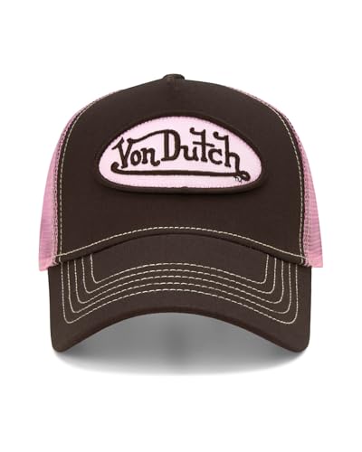 Von Dutch Unisex Trucker Hat, Colorblock, Mesh Back, Curved Bill, Snapback - color: Brown/Pink