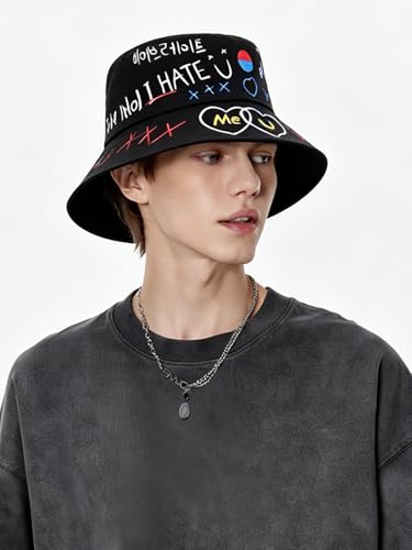 Packable Reversible Printed Bucket Hat Unisex for Men Women Beach Fisherman Cap - color: Black-3