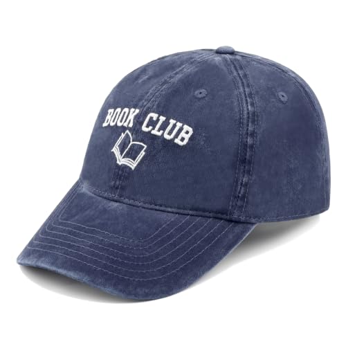 Embroidered Book Lover Baseball Cap for Men Women, Funny Washed Cotton Classic Dad Hat, Reading Lover Gift Idea - color: Book Club, Navy Blue
