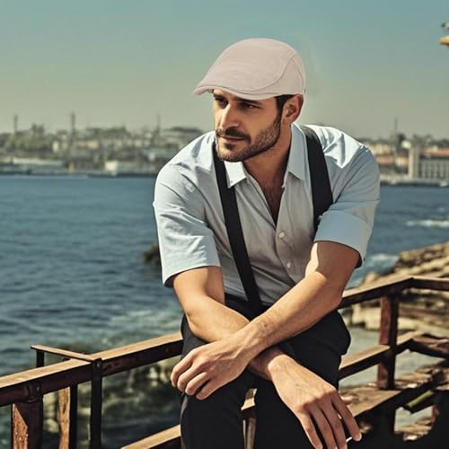 3Pcs Cotton Newsboy Hat for Men Cool Adjustable Flat Cap - color: Wy1-black+lightgrey+khaki