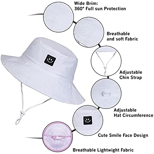55cube Baby & Toddler Sun Hat UPF 50+ Bucket Hat with Chin Strap - color: 2pack White/Blue, size: 0-6 Months