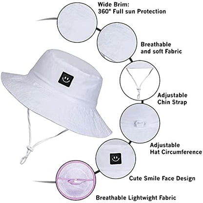 55cube Baby & Toddler Sun Hat UPF 50+ Bucket Hat with Chin Strap - color: 2pack White/Blue, size: 0-6 Months