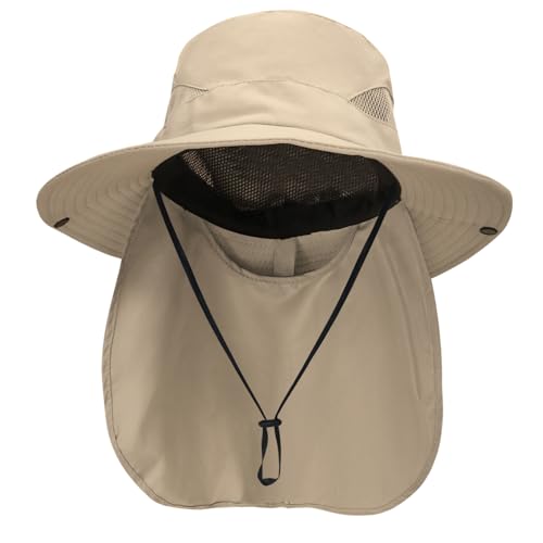 NPQQUAN Sun Hats for Men Women with Neck Flap UPF 50+ UV Protection - color: Khaki（neck Flap）
