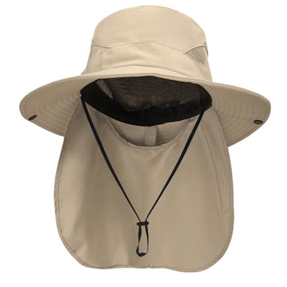 NPQQUAN Sun Hats for Men Women with Neck Flap UPF 50+ UV Protection - color: Khaki（neck Flap）