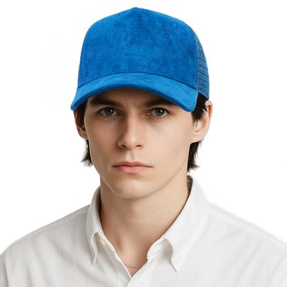 TopTie Suede Mesh Baseball Cap, Breathable Snapback Trucker Cap, 5-Panel Unisex Adjustable Sports Hat for Outdoor - color: Blue