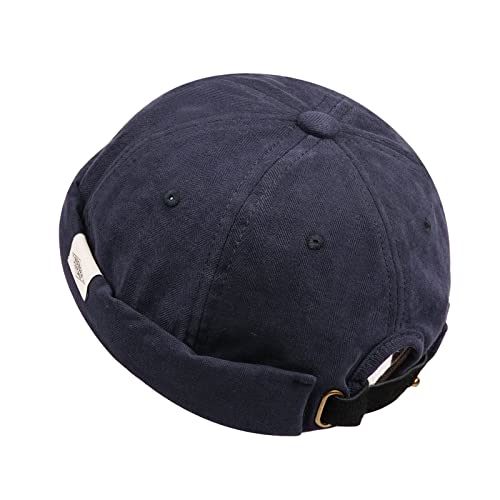 Croogo Cotton Brimless Hat for Men Rolled Cuff Docker Cap Casual Worker Hat - color: M-ct84-blue