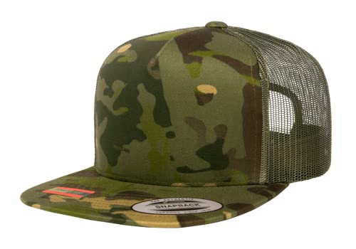 Yupoong 5-Panel YP Classic Trucker Cap | High Profile Flat Visor Snapback - color: Multicam Tropic
